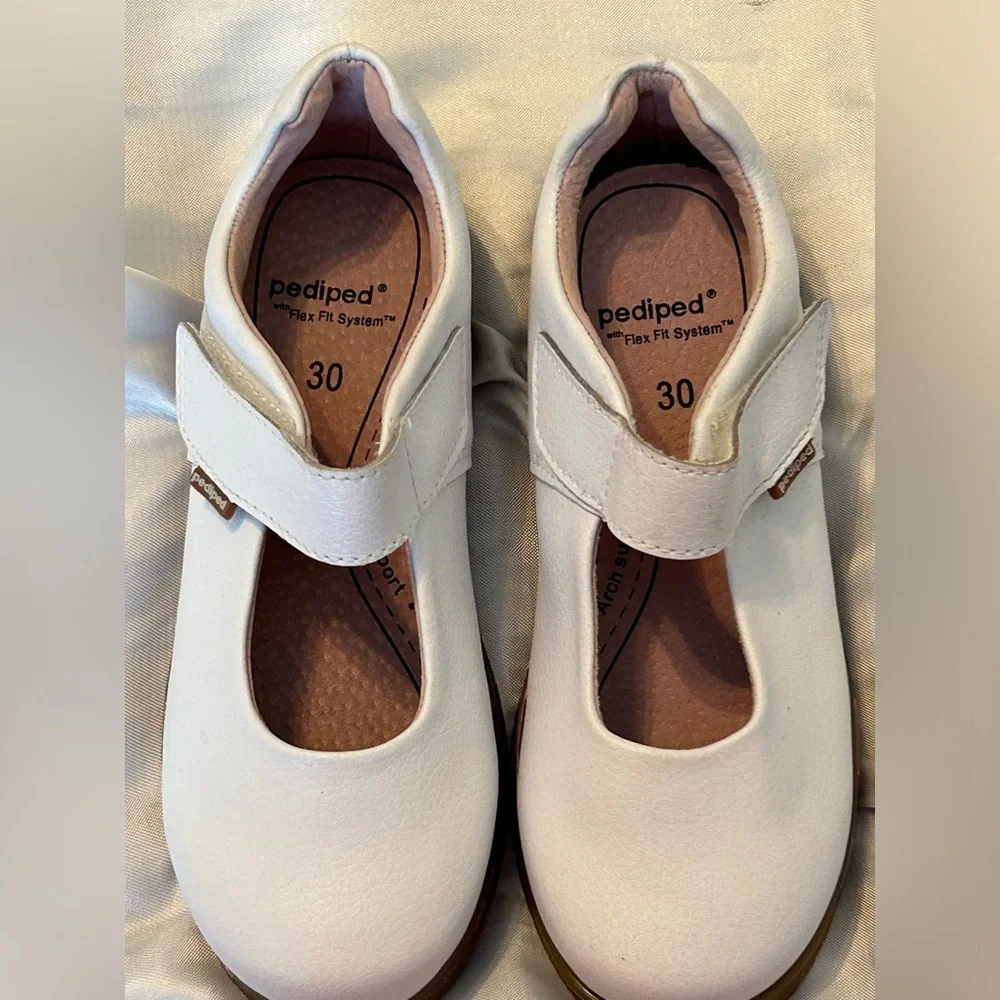 Pediped Flex Ann White Leather Shoes Little Girl US 12.5-13 EU 30 Church Wedding